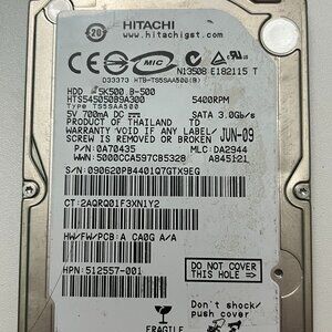 Hitachi 5K500.B HTS545050B9A300 500GB 5400 RPM 8MB Cache SATA 3.0Gb/s 2.5" Inter